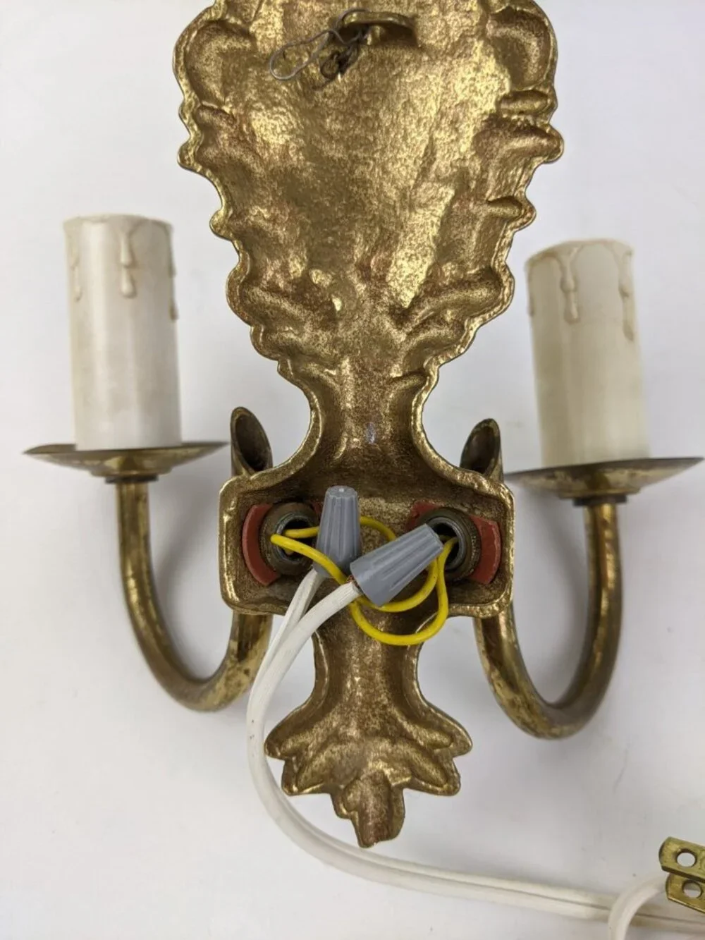 Vintage Brass Double Arm Wall Sconce Ornate Electric Candle Style Light